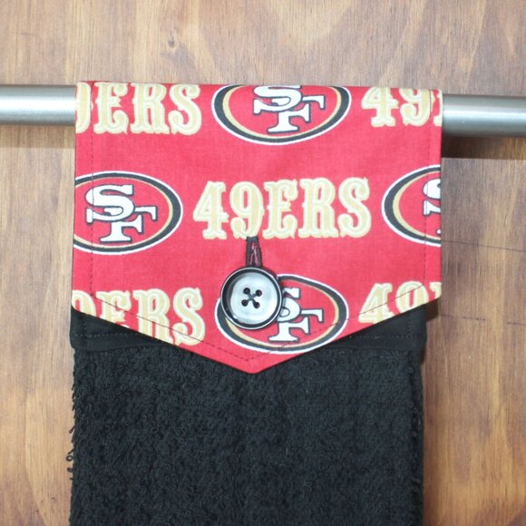 San Francisco 49ers Football Red Handmade Hanging Kitchen Hand Black Towel - Picture 5 of 5